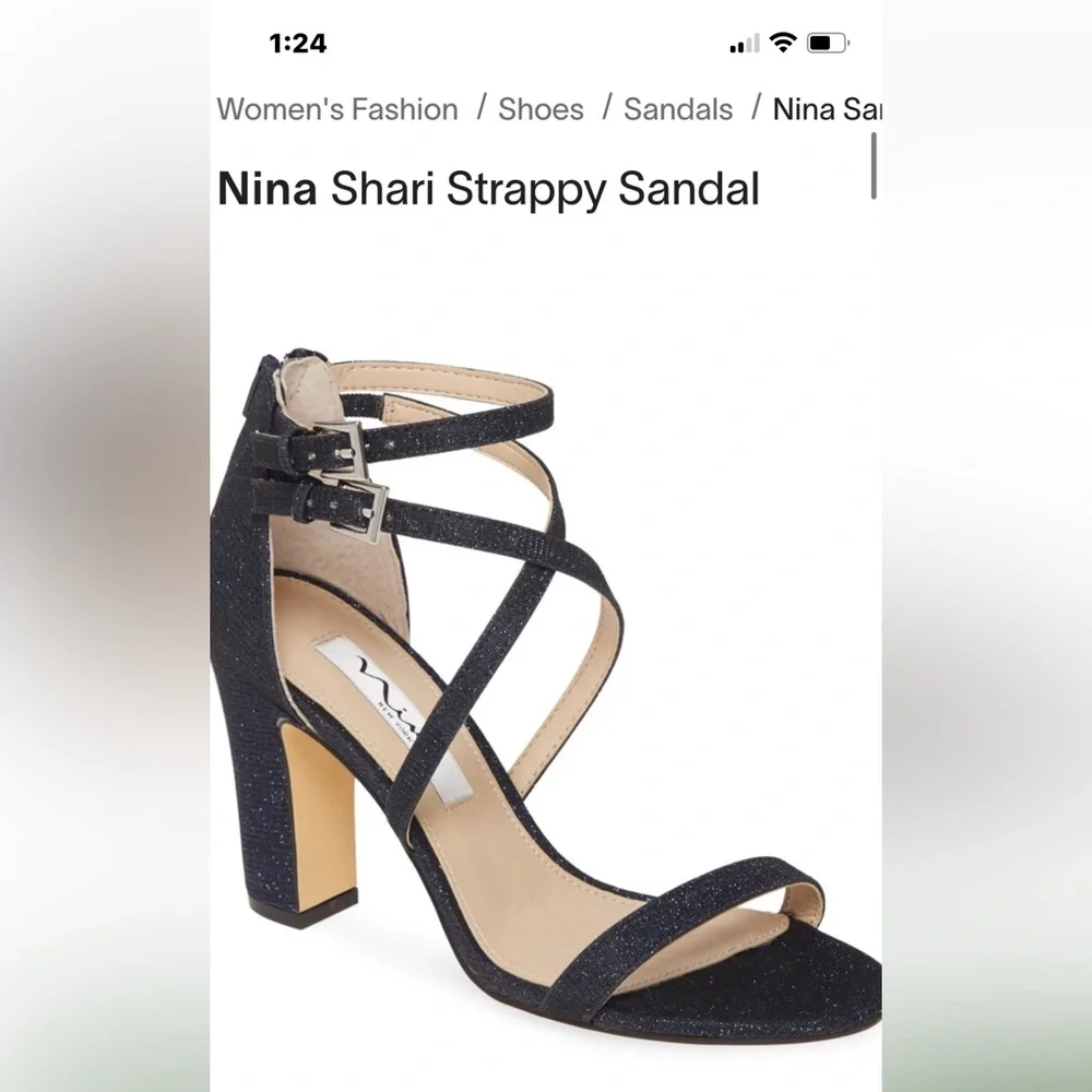 Nina “Shari” navy glitter straps sandal 7.5 wedding, party, evening Gorgeous!